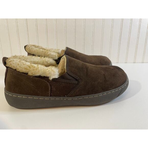 Magellan Slipper Mens 9 Moccasin Brown Suede Leather Fur Lined Comfort Casual - Picture 2 of 14